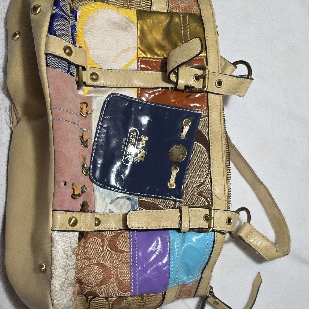 Coach Cream and Blue Shoulder Bag Artistic Design